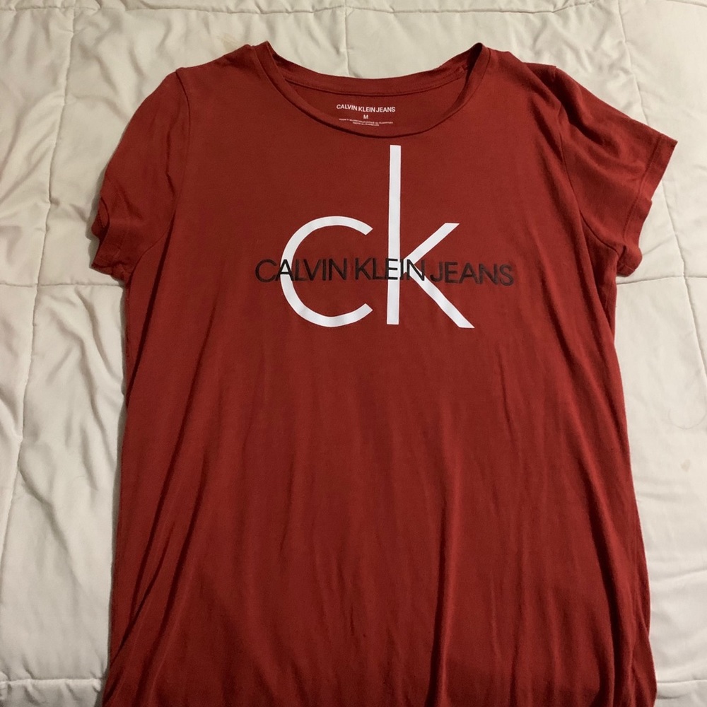 red-orange calvin klein tee